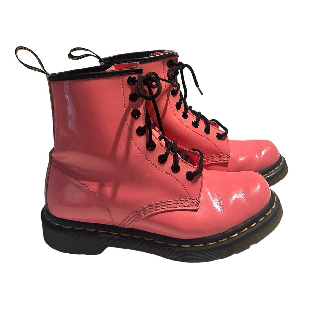 Dr. Martens 1460 Patent Leather Boots Hot Pink Coral US 7 Combat Moto Ankle